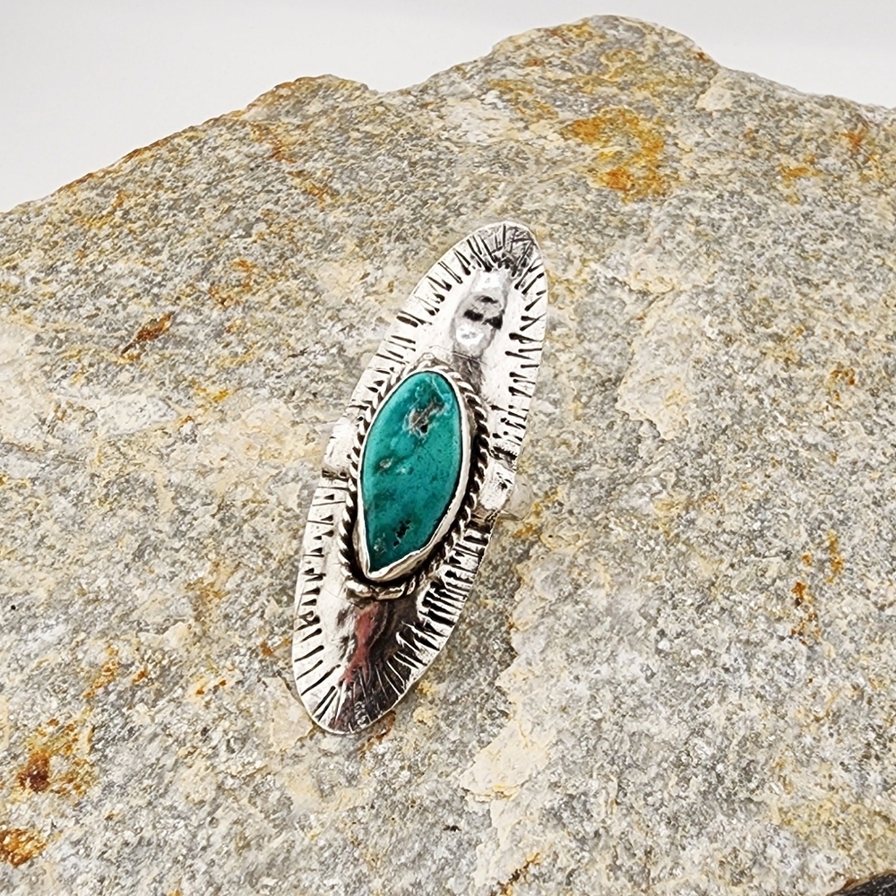 TURQUOISE SADDLE STTLE RING HANDMADE IN STERLING SILVER SIZE 11.75 - Picture 5 of 13